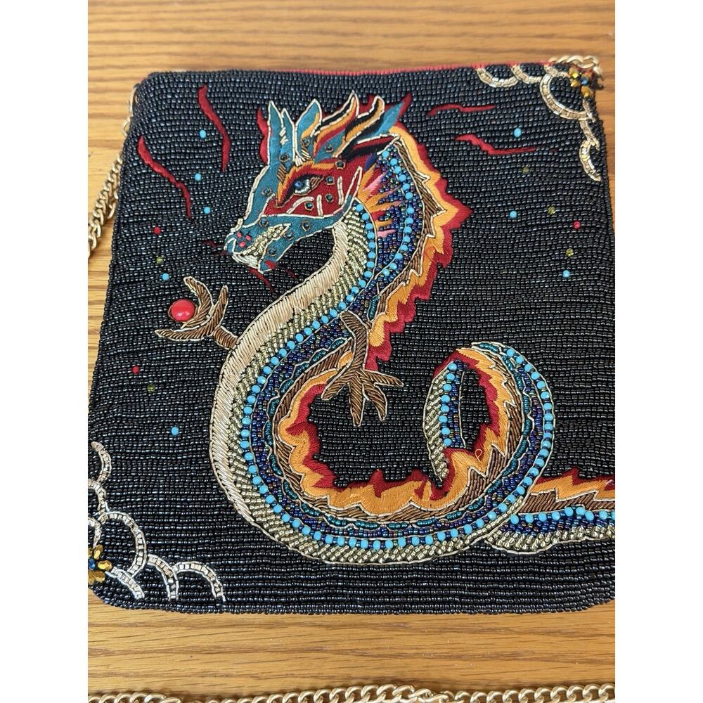 Mary Francis Black Dragon Beaded Crossbody Bag with Gold Tone Hardwear - Picture 3 of 10